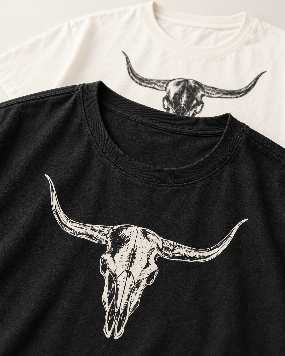 Bull Skull tee set print and fabric detail