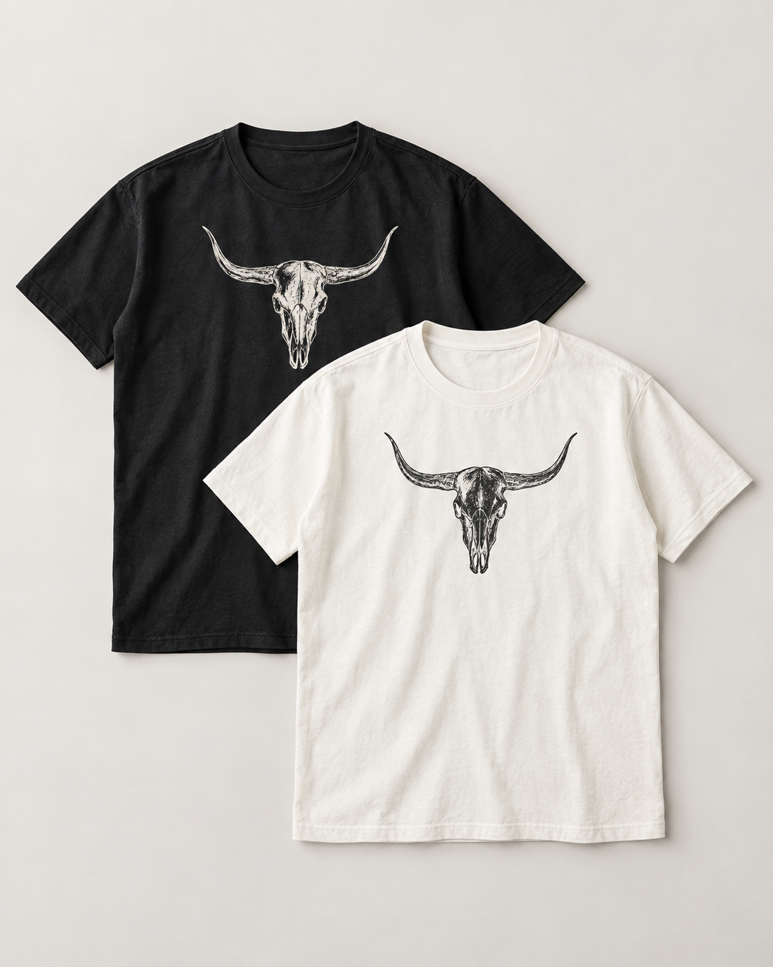 Black and white Bull Skull tee two-pack front view
