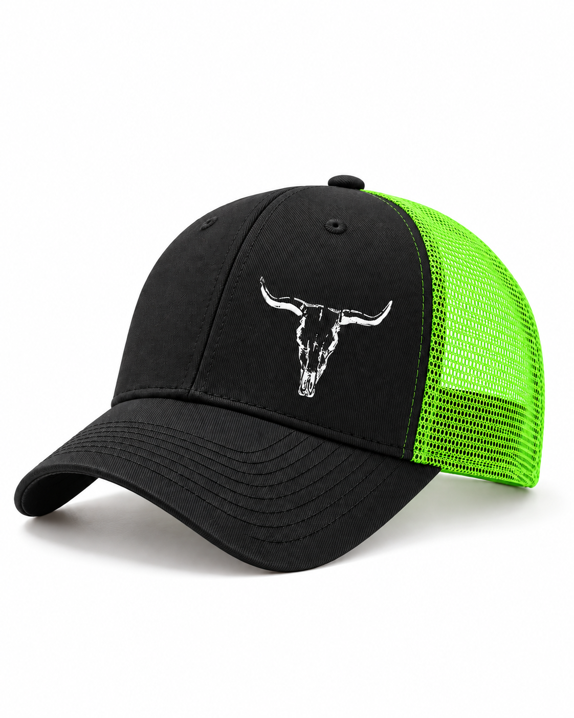 Green bull horn mesh trucker cap