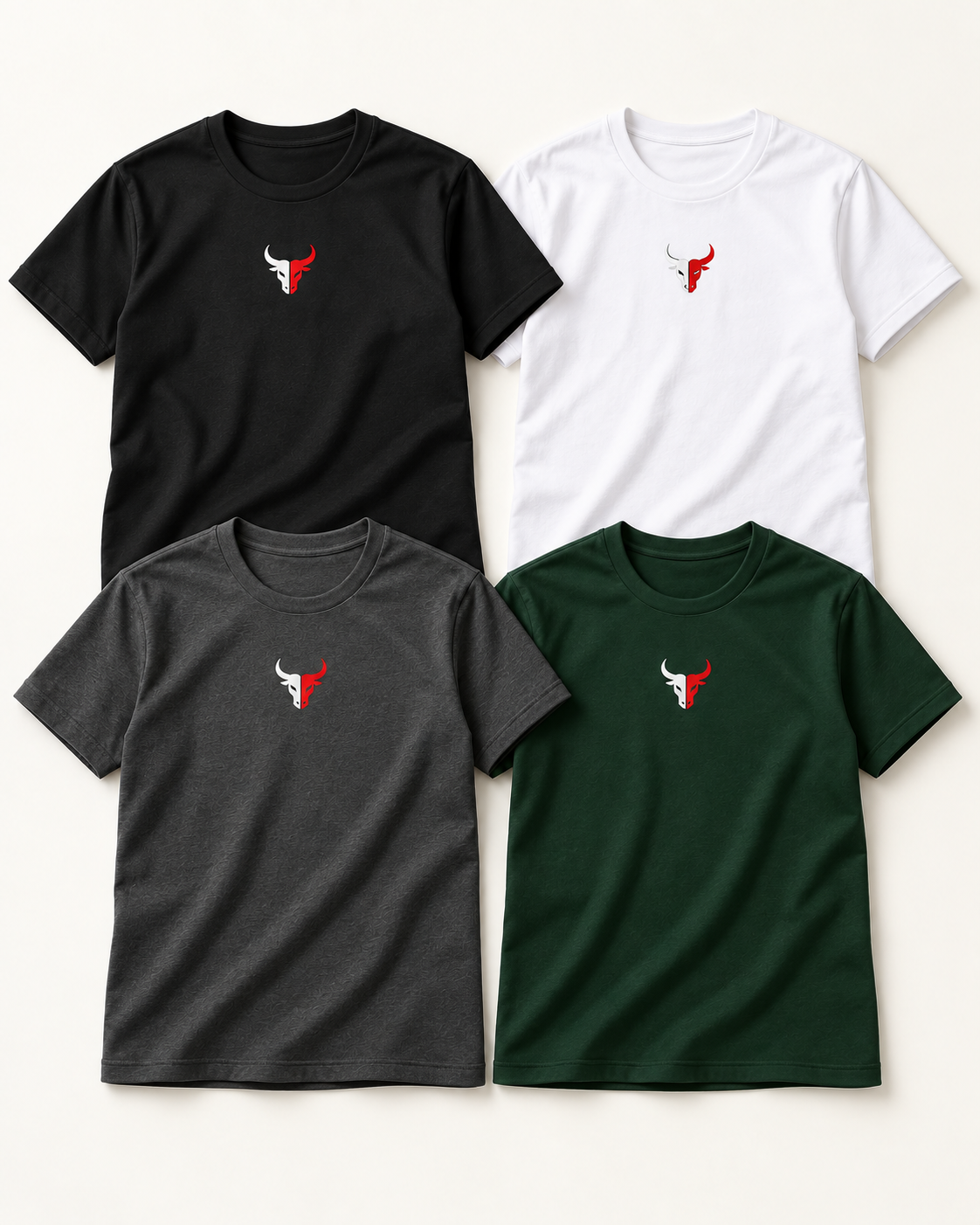 Four-piece split bull tee set flat lay