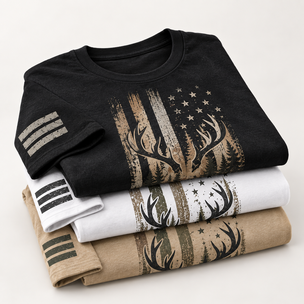 Folded heritage deer three-piece tee set