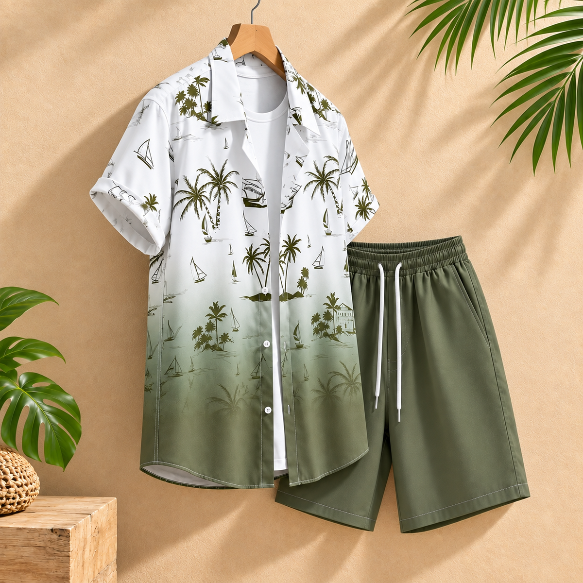 Men's Palm Tree Print Summer Set – right angle