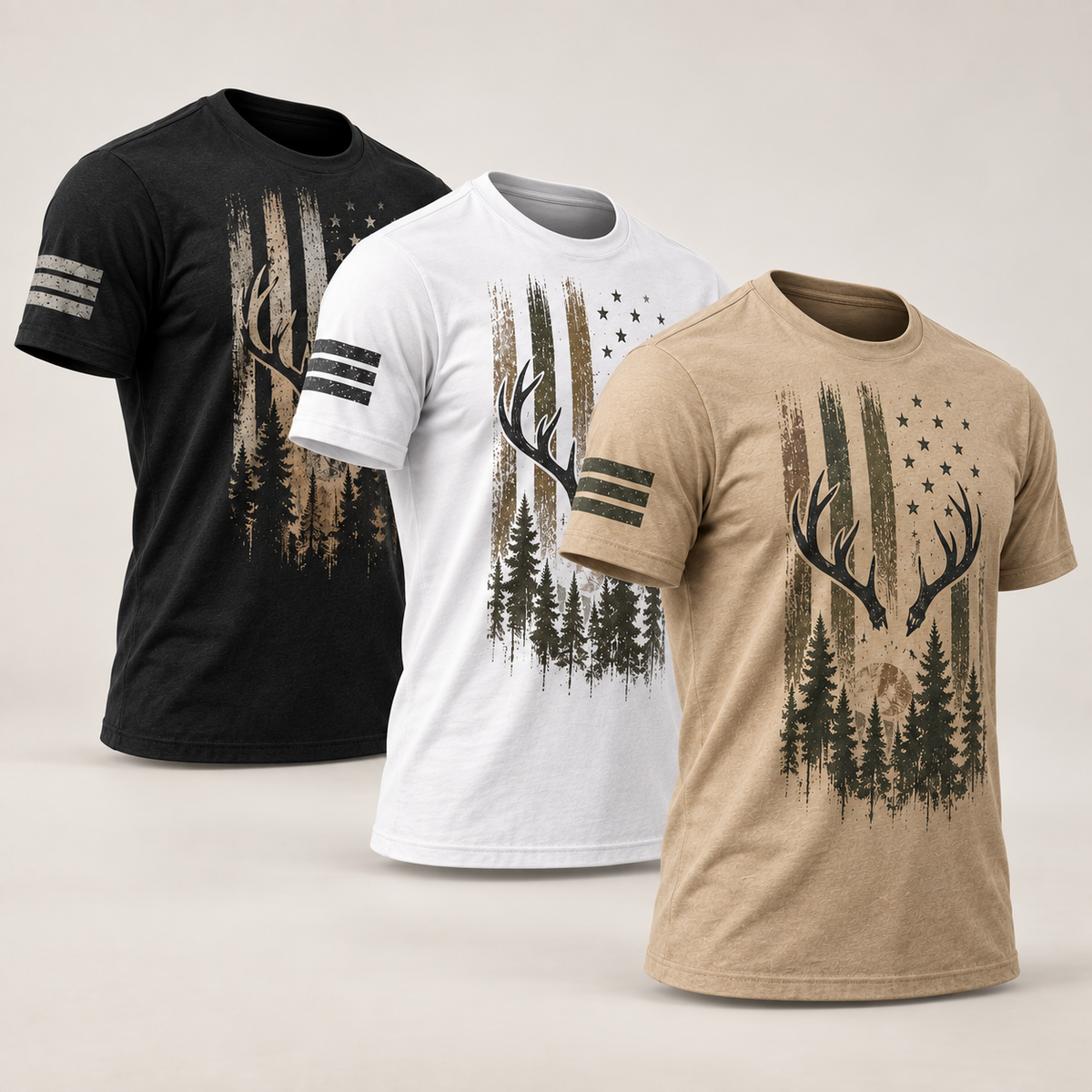 Heritage deer three-piece tee set studio angle