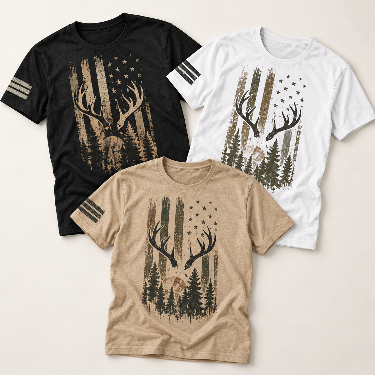 Heritage deer three-piece tee set flat lay