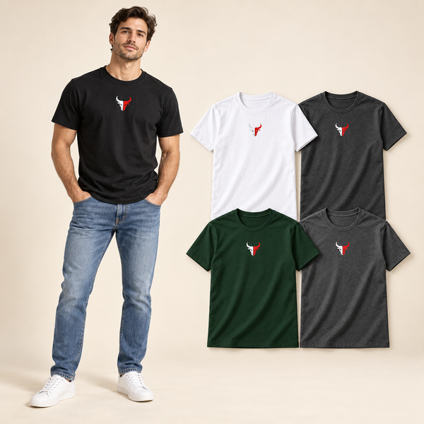 Male model wearing the Four-Piece Split Bull Tee Set