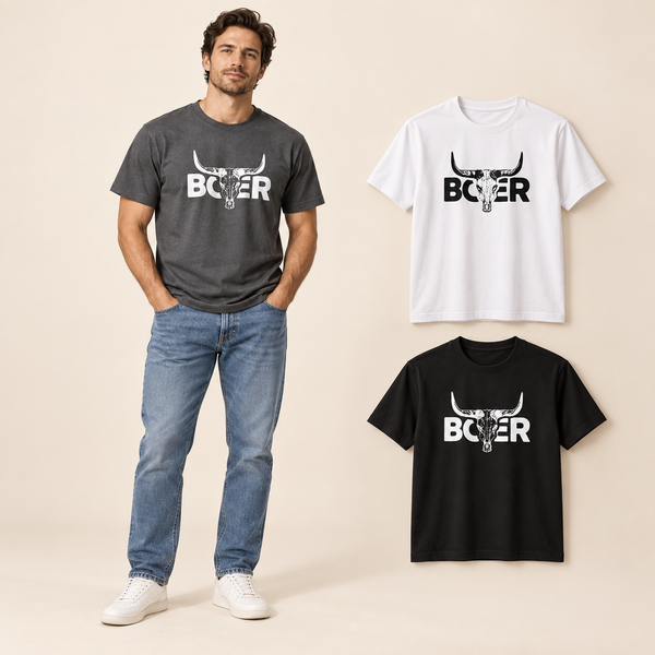 Male model wearing the Heritage Bull Three-Piece Tee Set