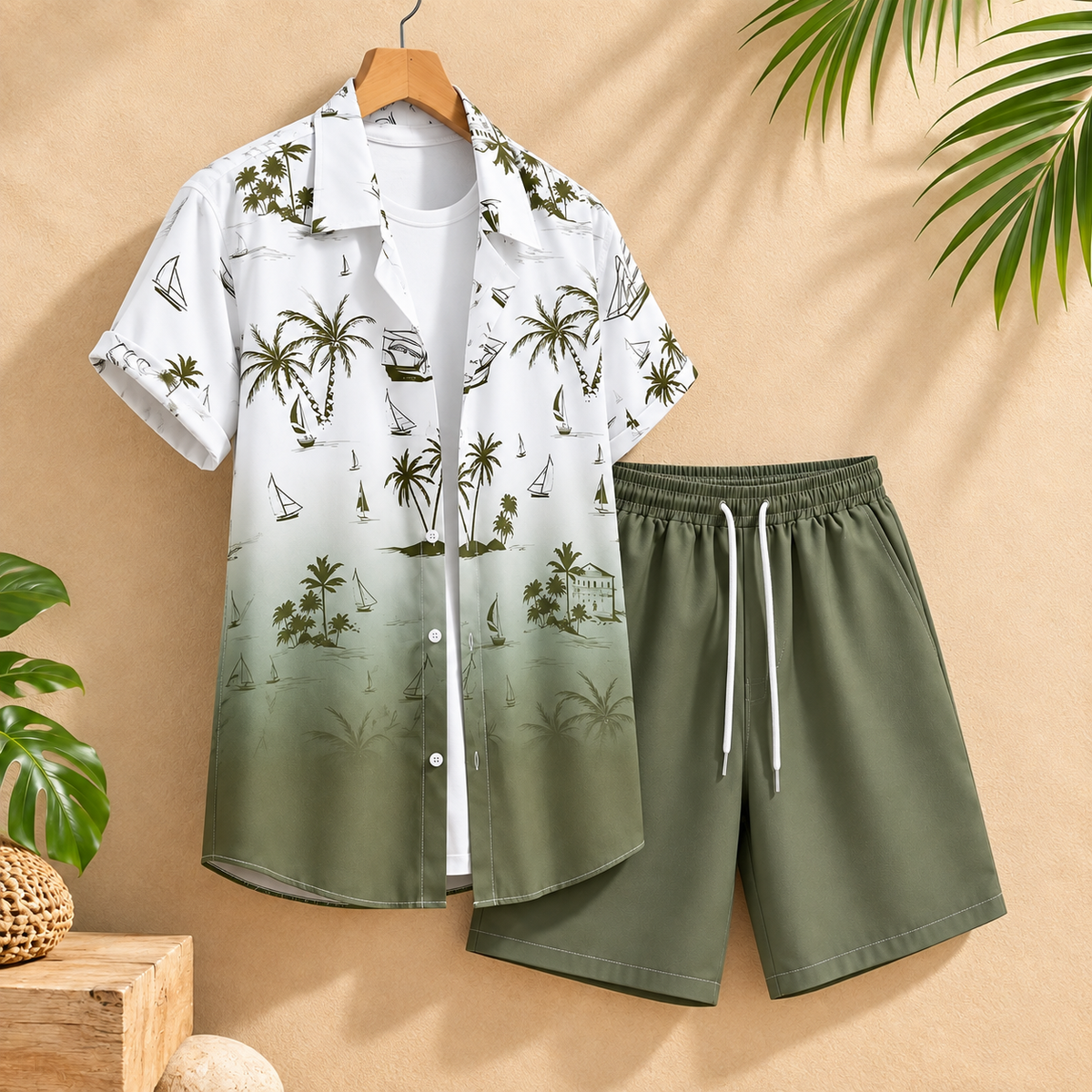 Men's Palm Tree Print Summer Set – left angle