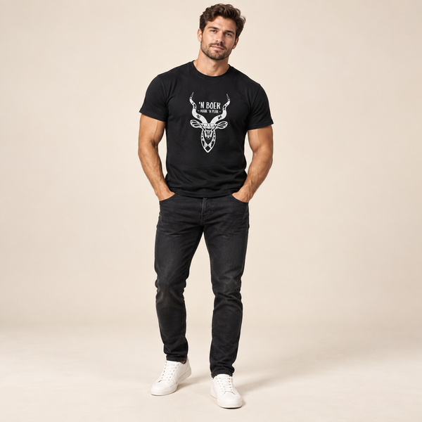 Male model wearing the Tribal Antelope Graphic T-Shirt